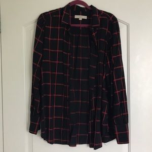 Ann Taylor Loft Plaid Button Down Shirt - Navy/Red